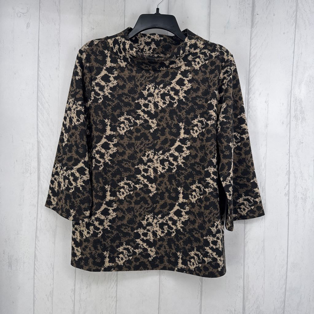 M elbow slv animal print mock neck top