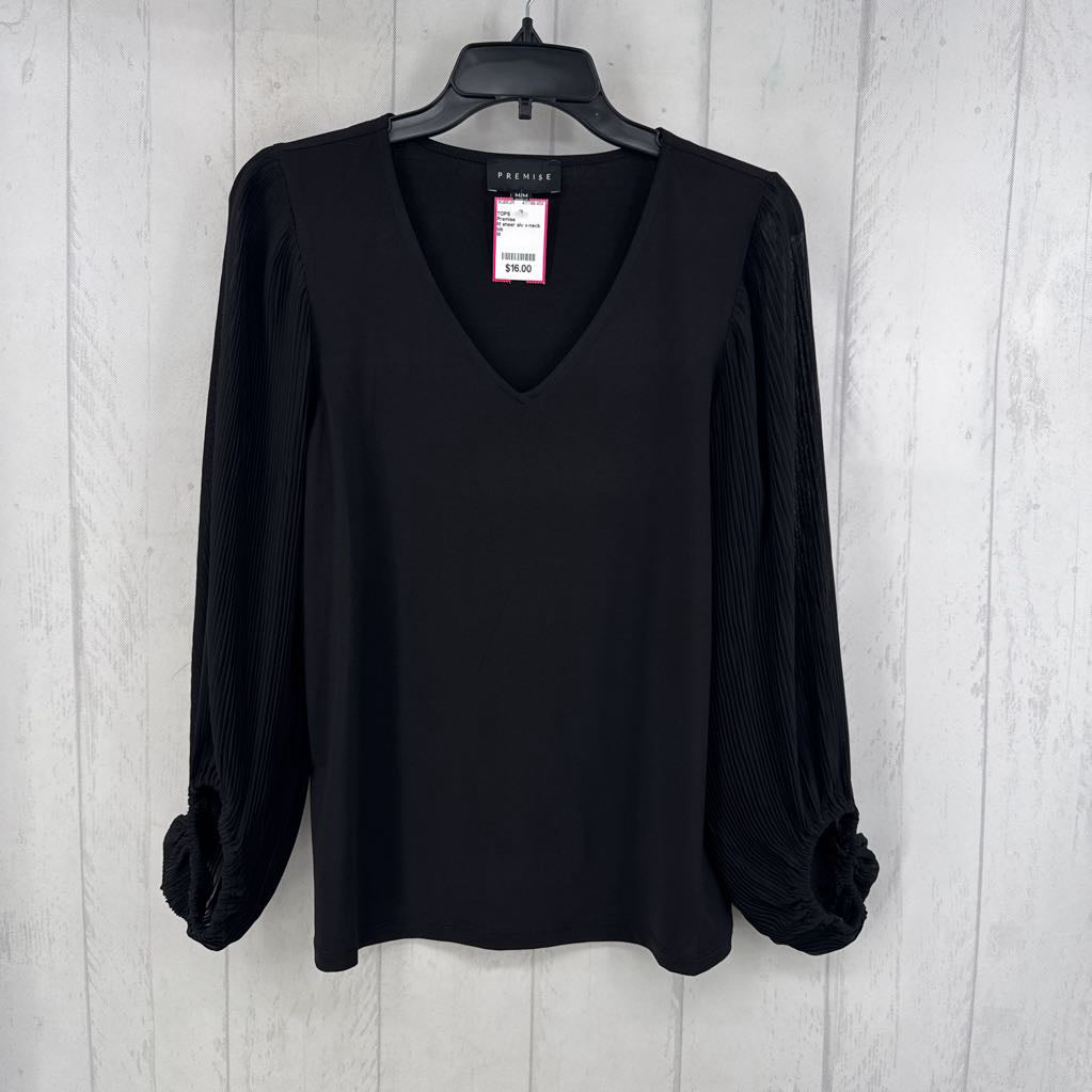 M sheer slv v-neck top