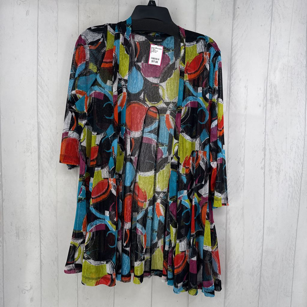 XL elbow slv abstract circle pattern open cardigan