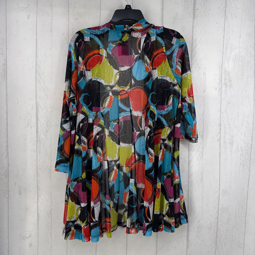 XL elbow slv abstract circle pattern open cardigan
