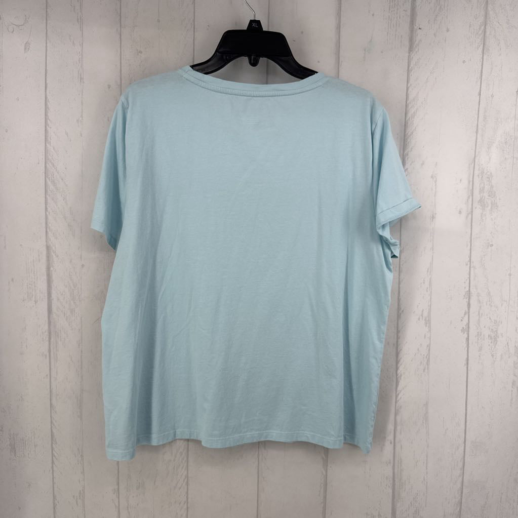 XL s/s flower embroidered applique top