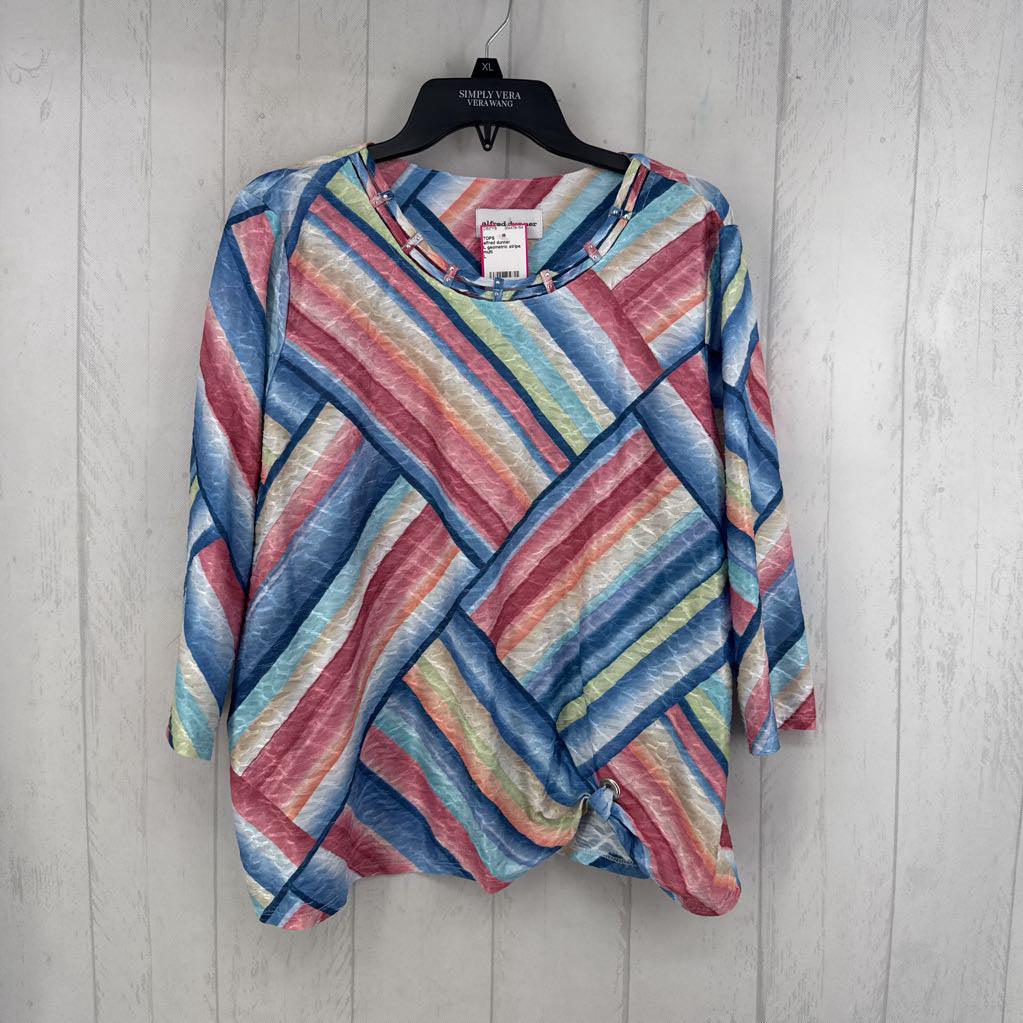 L geometric stripe crinkle elbow slv top