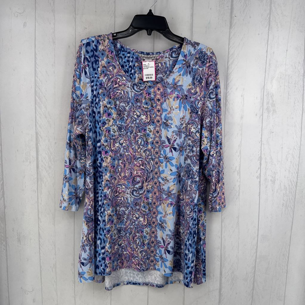 L l/s flower/paisley print scoop neck top