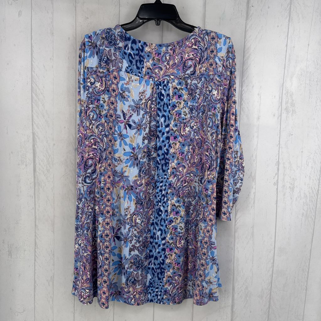 L l/s flower/paisley print scoop neck top