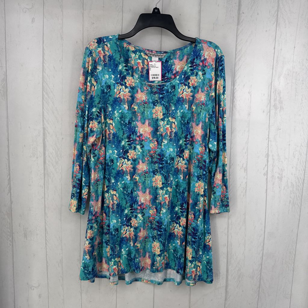 XL 3/4 slv floral scoop neck top