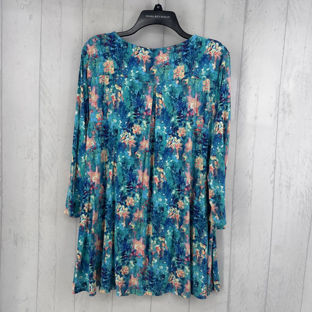 XL 3/4 slv floral scoop neck top