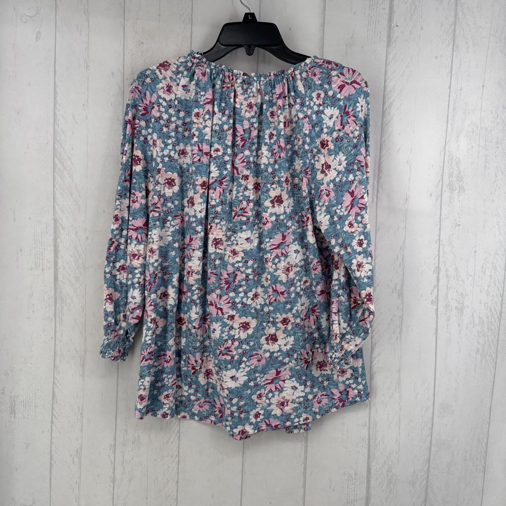 L 3/4 slv floral v-neck top