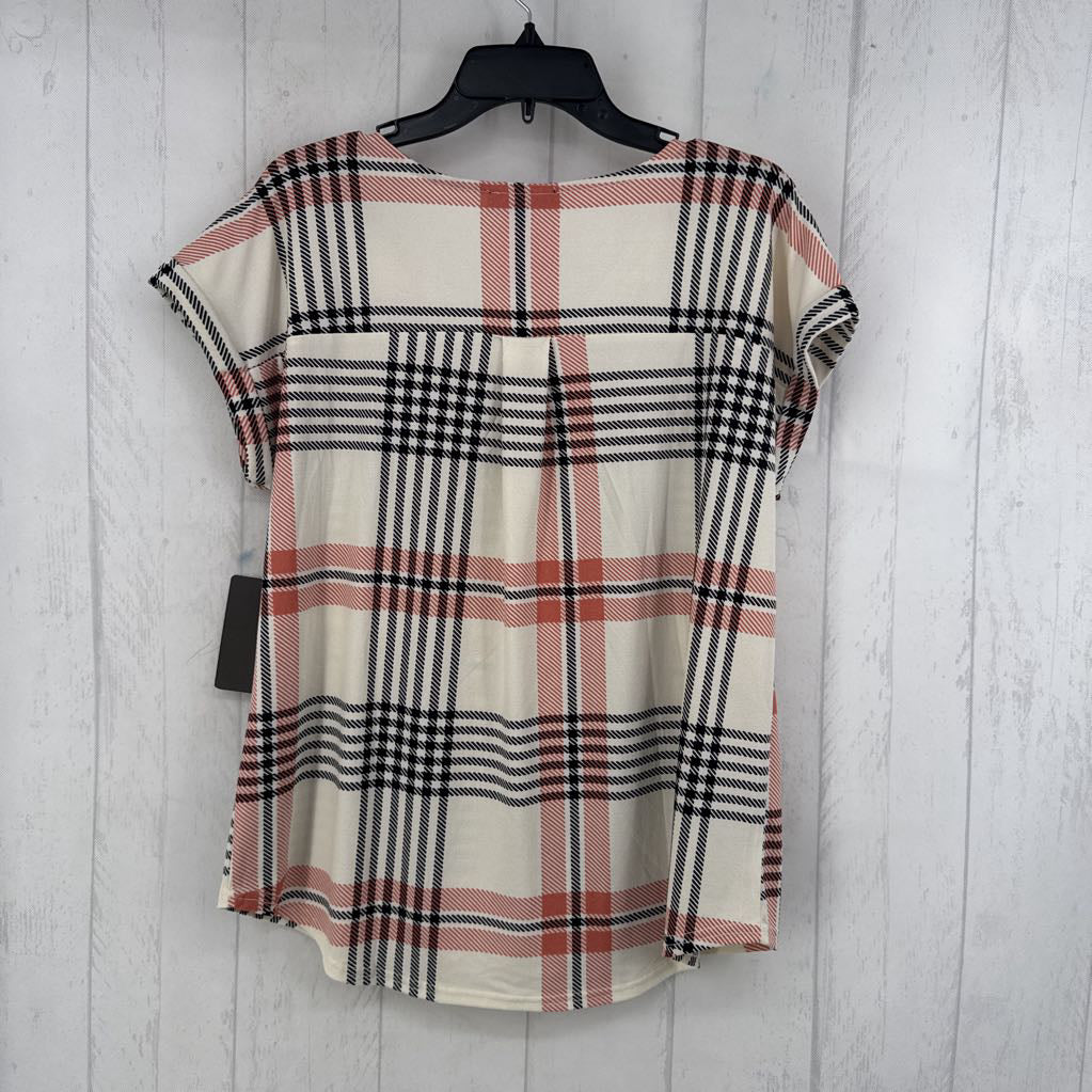 XL quarter zip plaid cuff slv top
