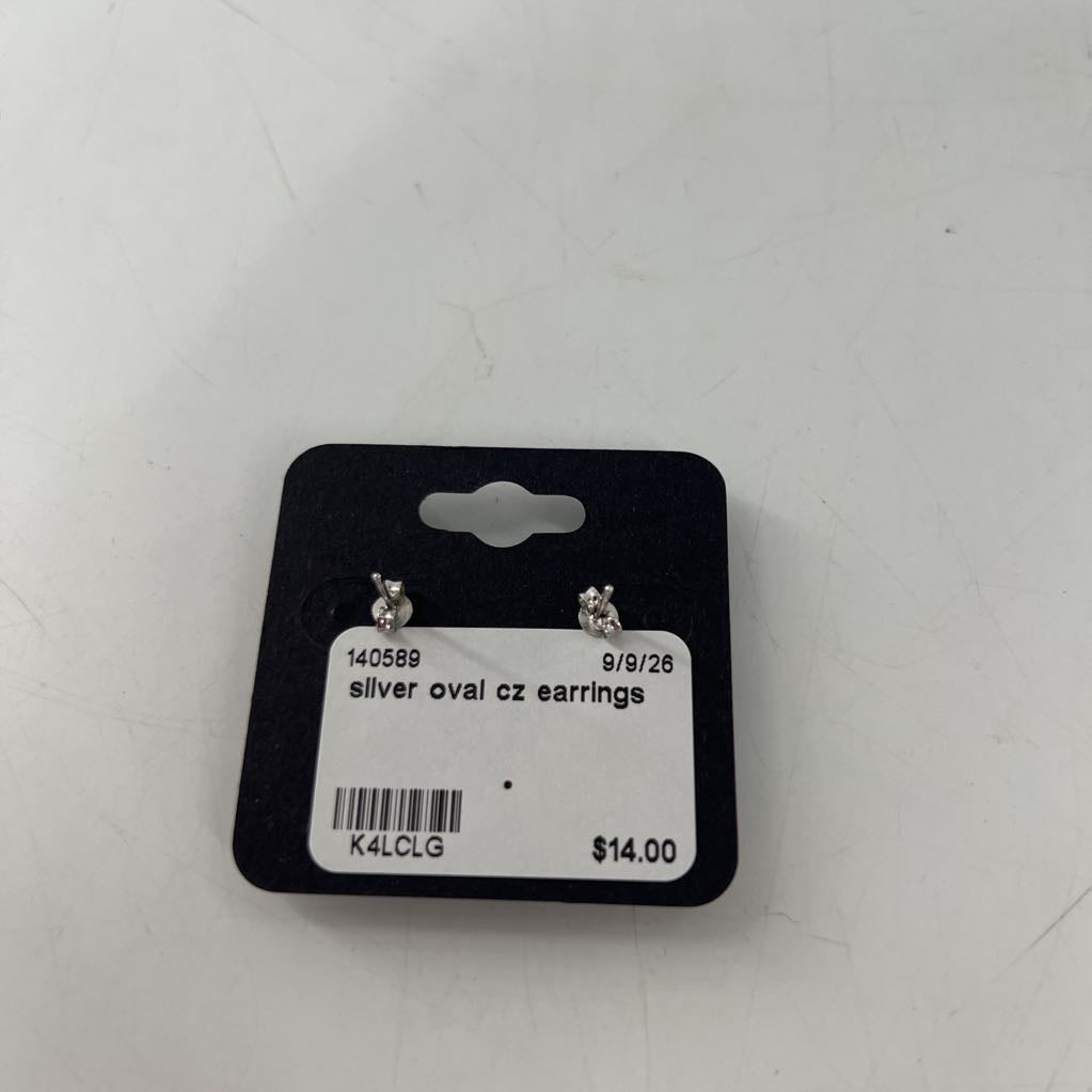 silver oval cz earrings