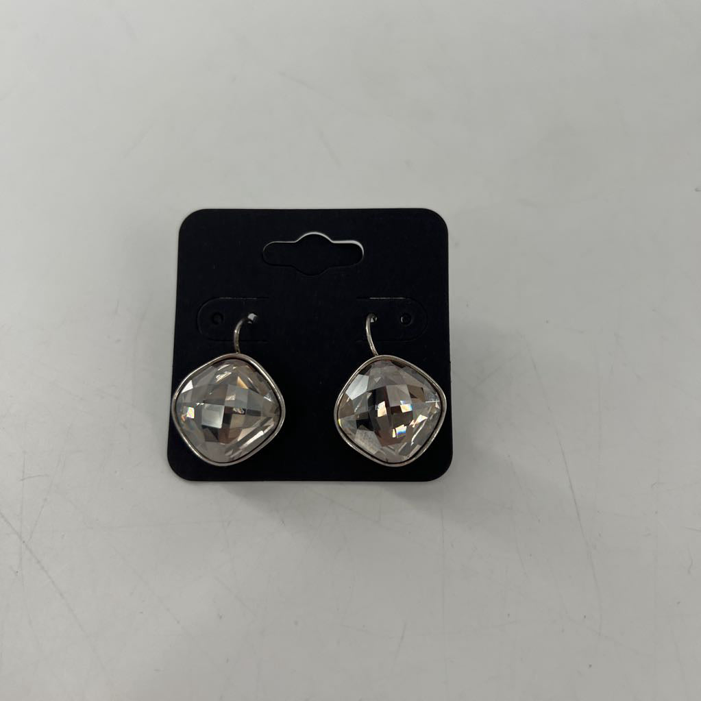 square faceted cz earrings
