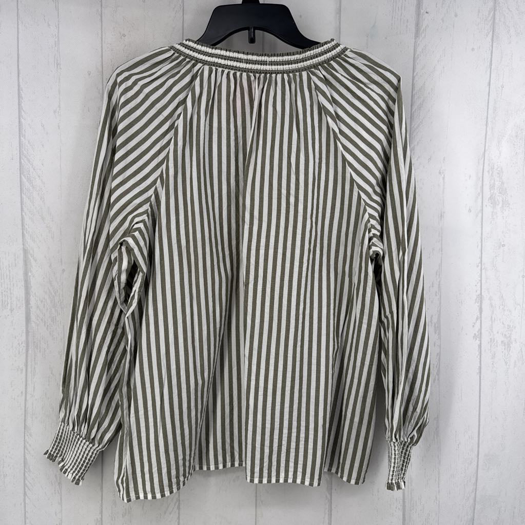 L striped split neck l/s top