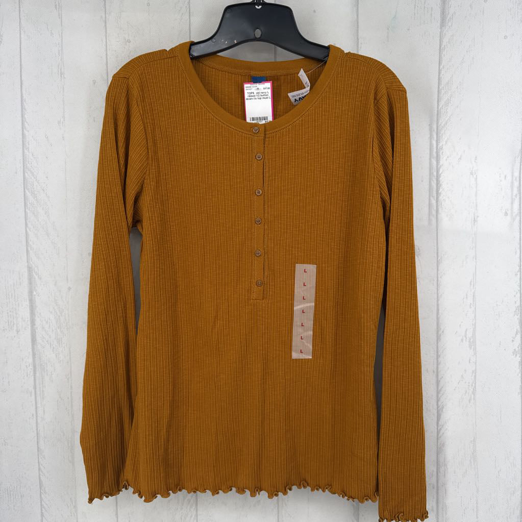 L ribbed 1/2 button down l/s top
