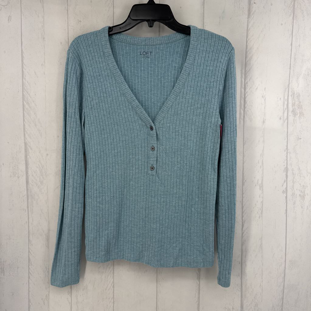M ribbed buttoned v-neck l/s top