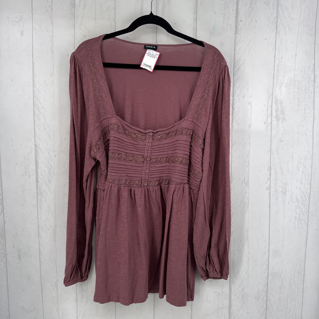 3X smocked peplum l/s top