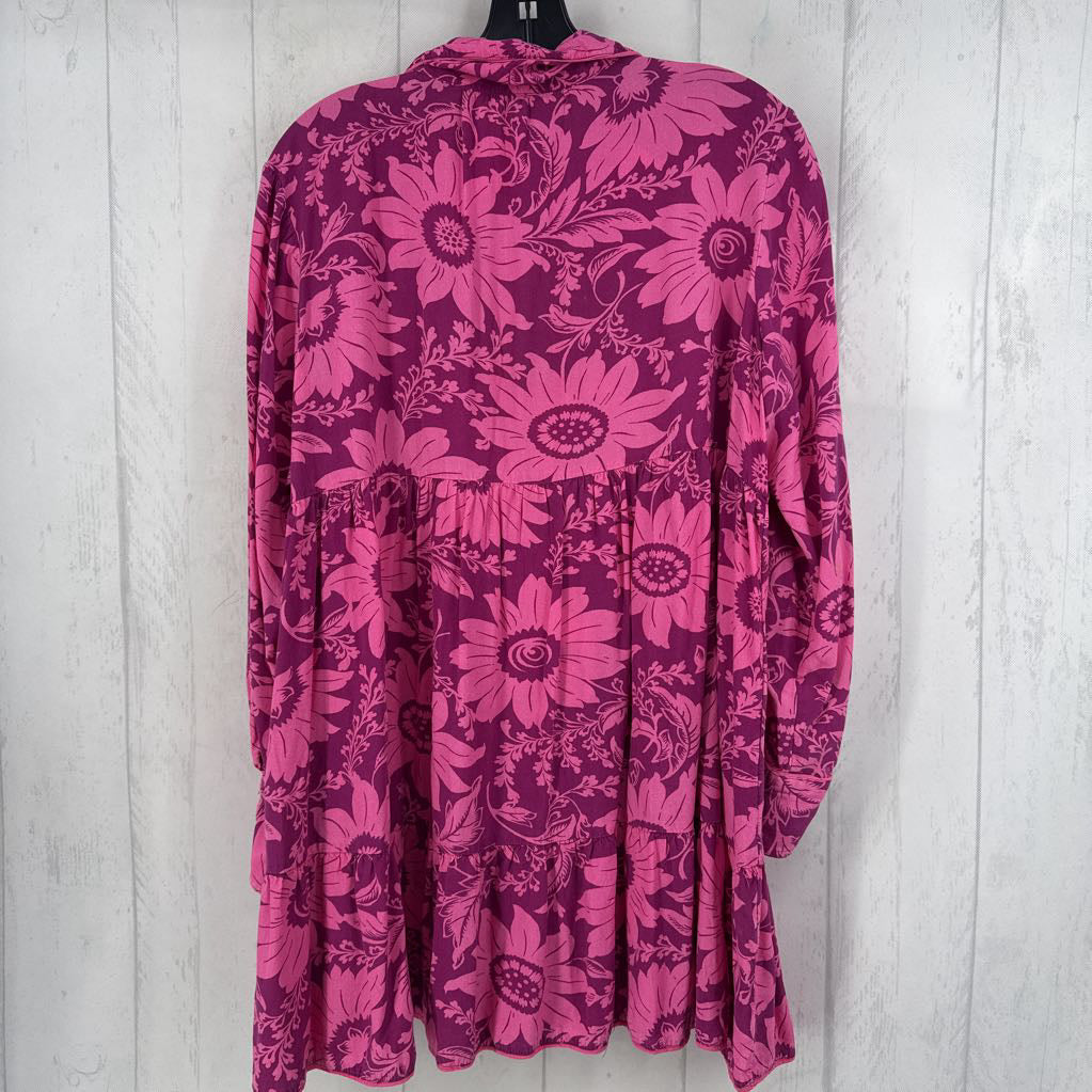 M flo print button down l/s peplum tunic