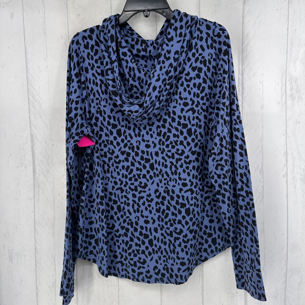 L animal print hooded l/s pullover