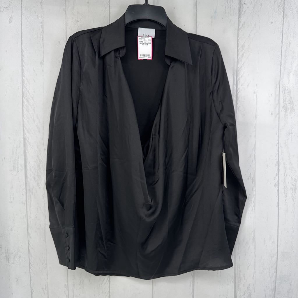 S cowl neck w/ collar l/s top