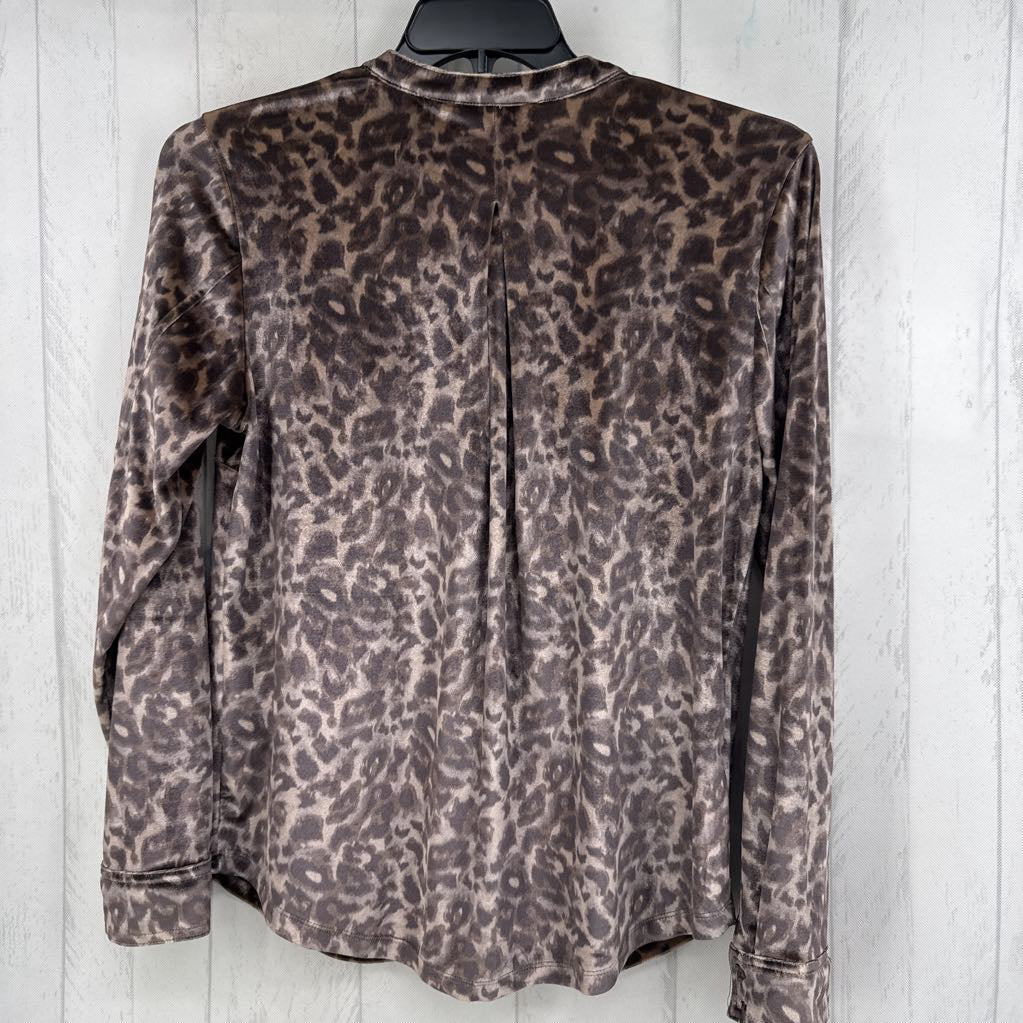 S animal print velour button down l/s top