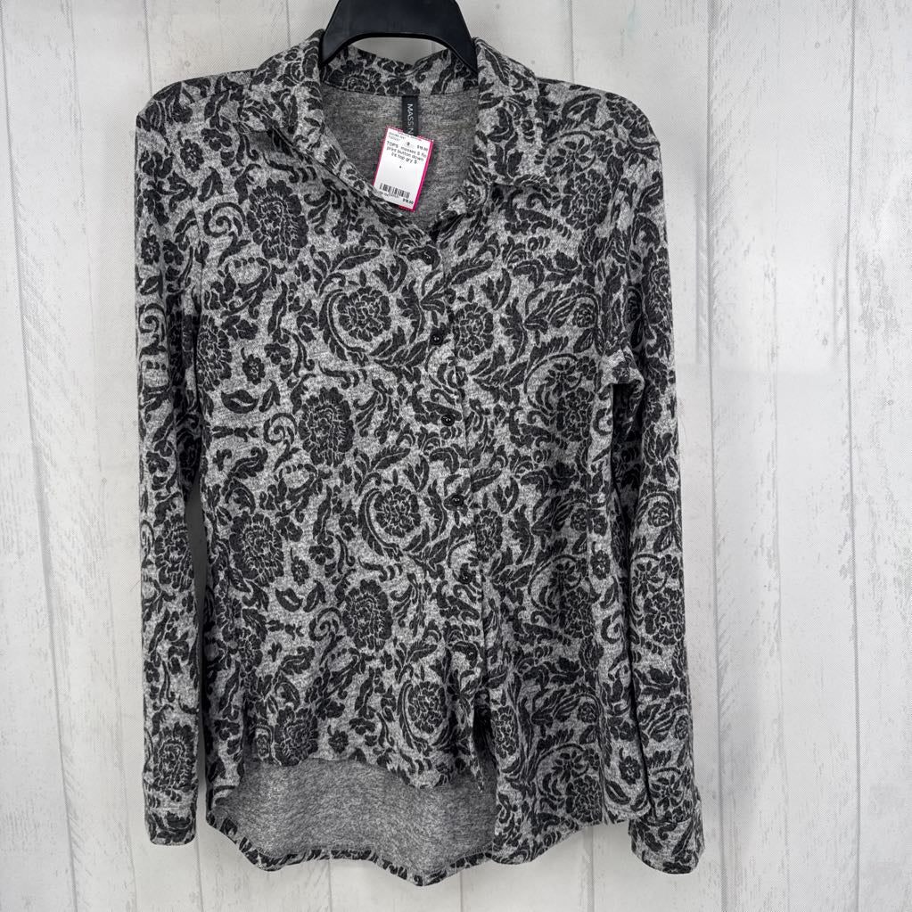 S flo print button down l/s top