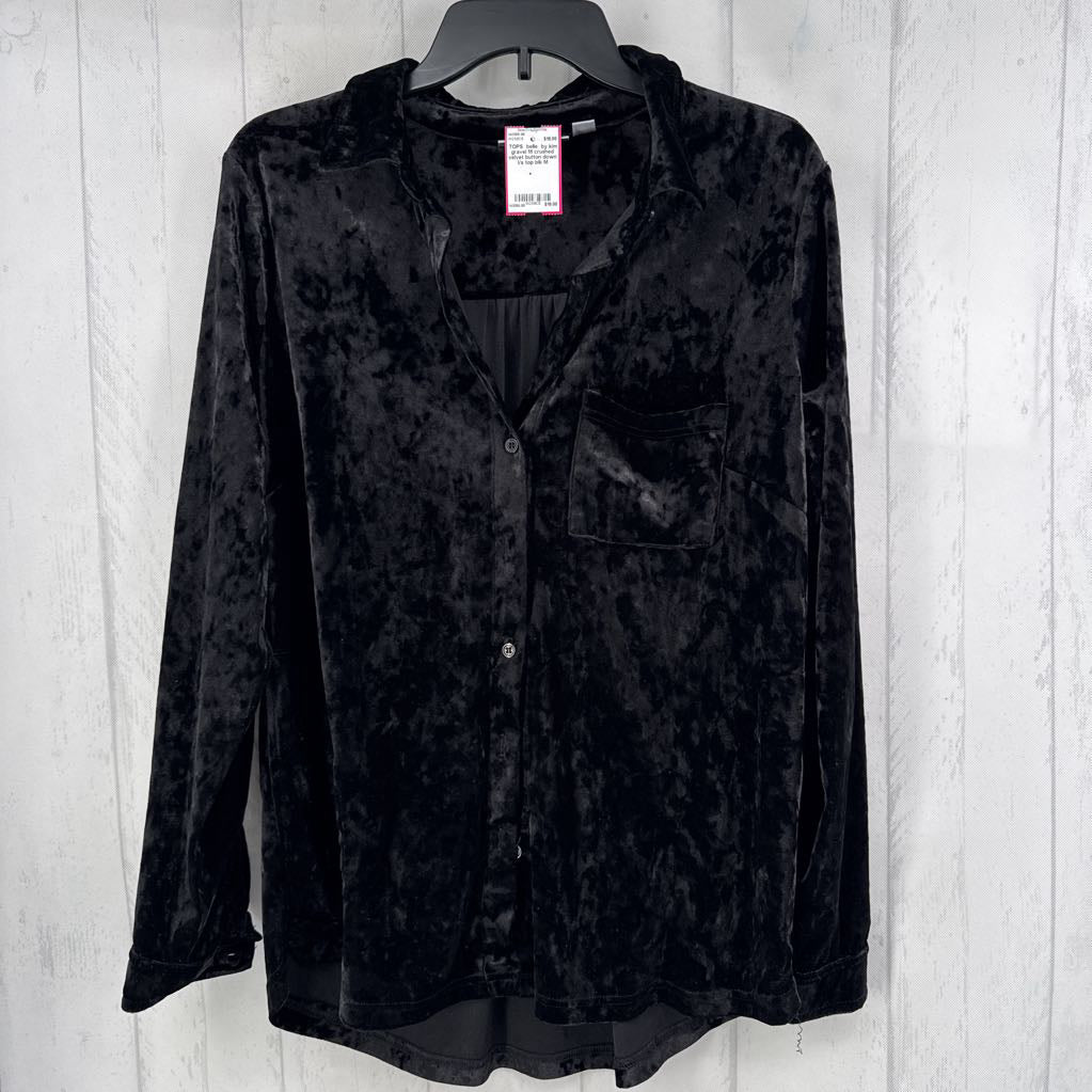 M crushed velvet button down l/s top