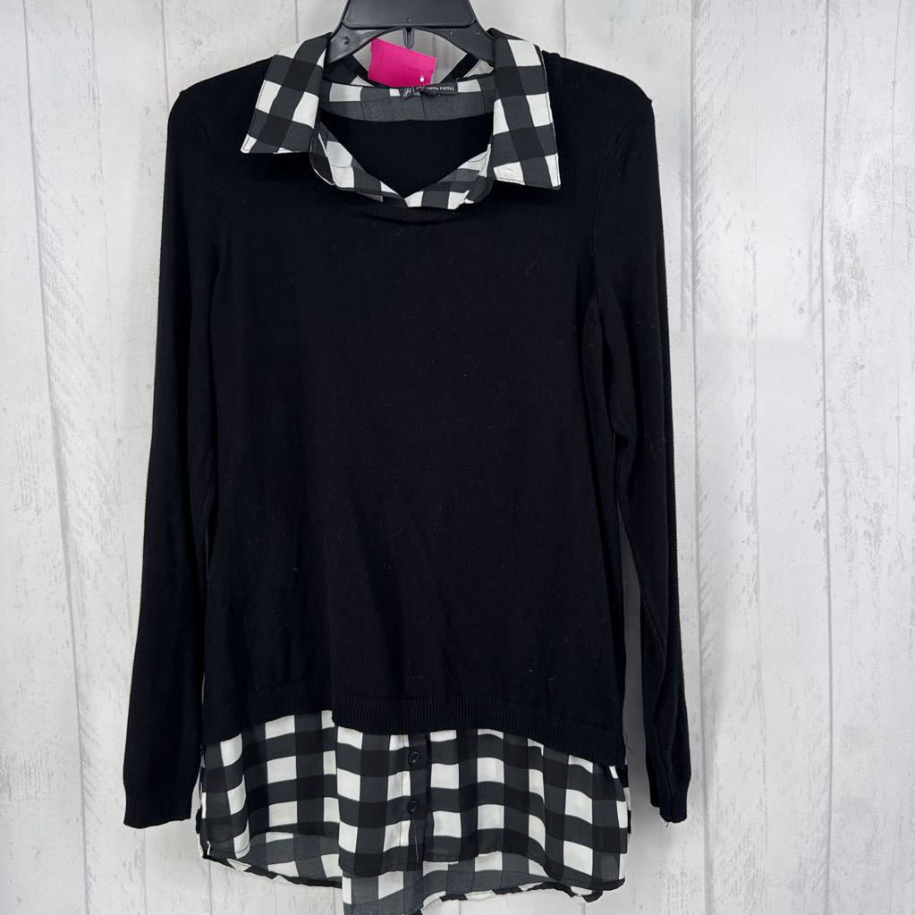 M plaid shirtail l/s top