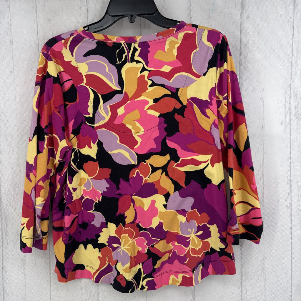 L flo print v-neck 3/4 slv tee