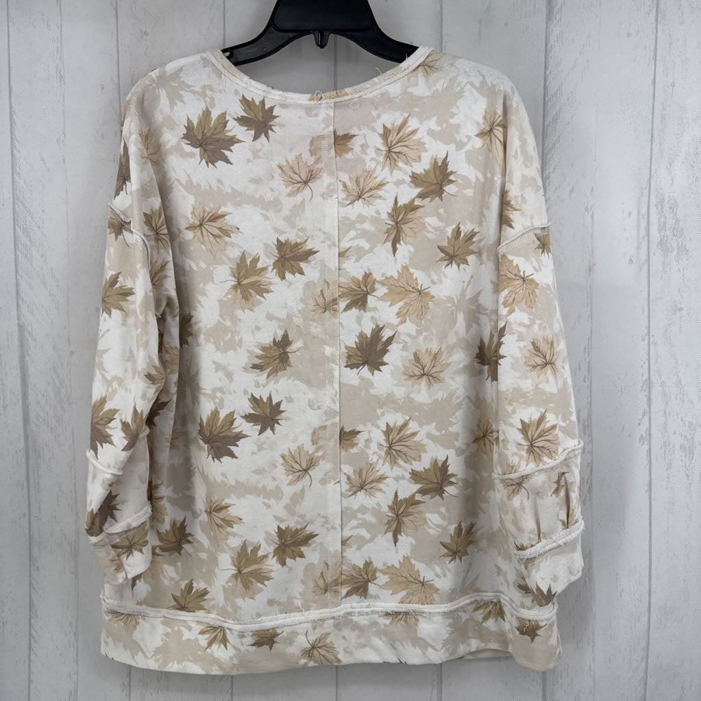 L leaf print quarter button down l/s top