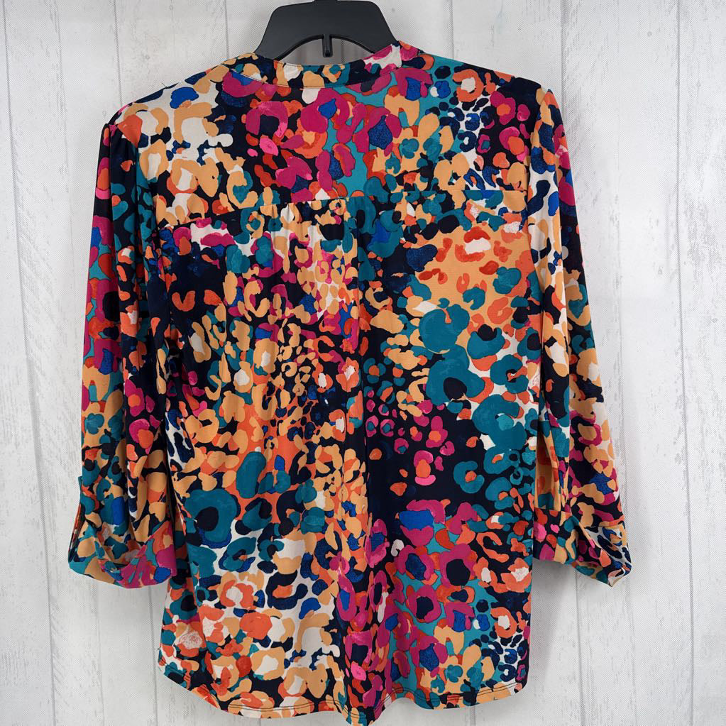 L colrful 1/2 button down tab slv top