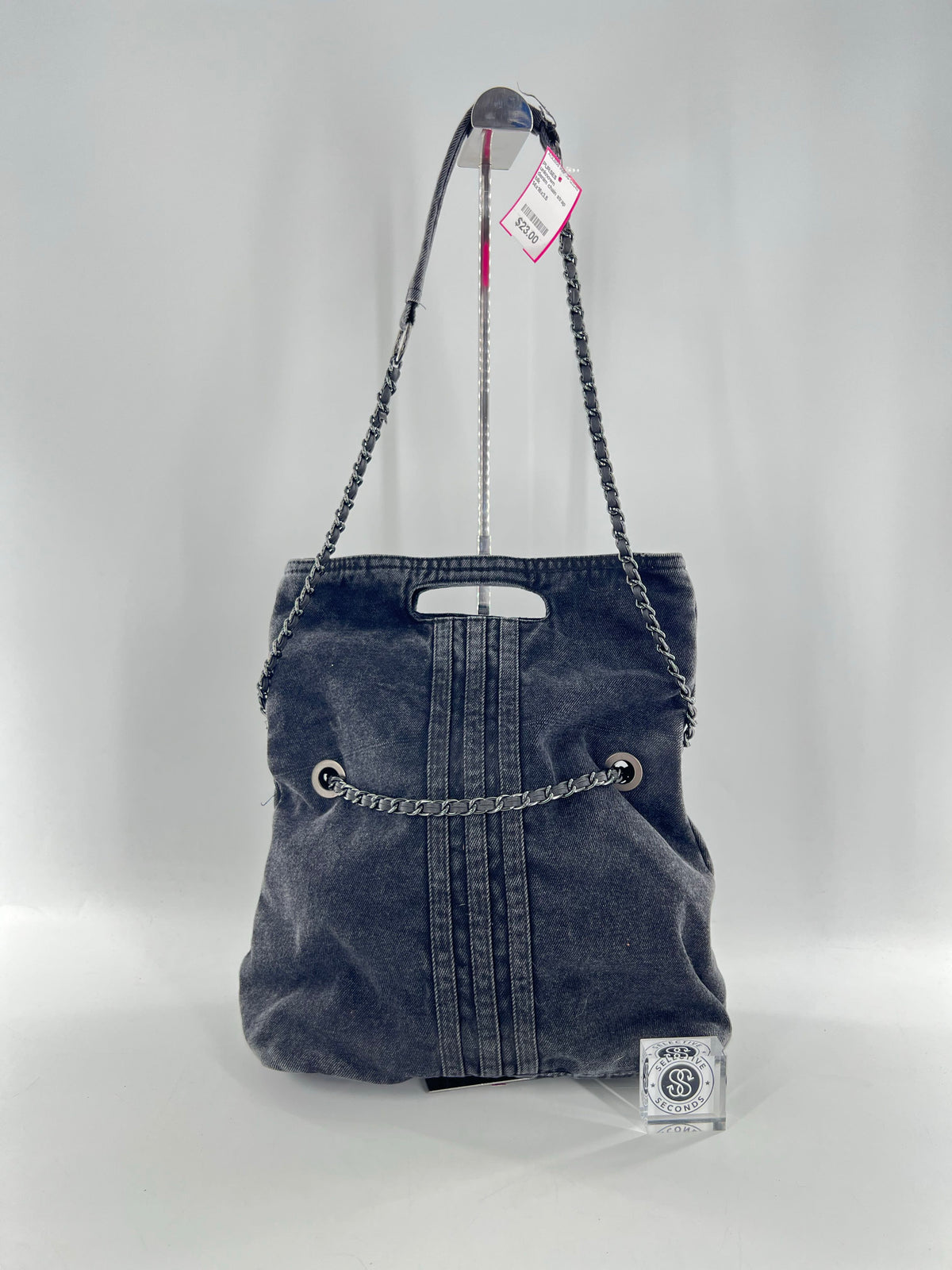 denim chain strap convertible bag