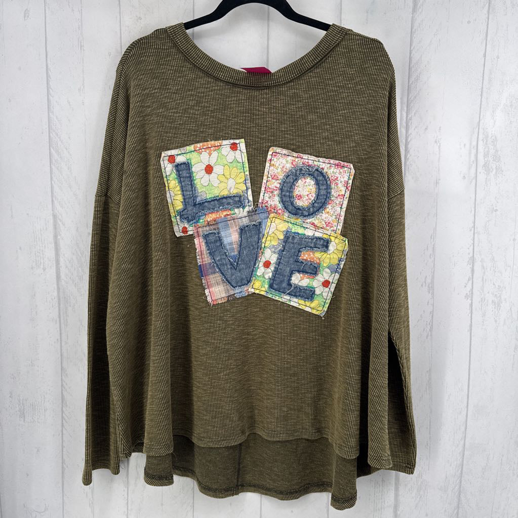 1XL ribbed floral embroidered LOVE l/s top