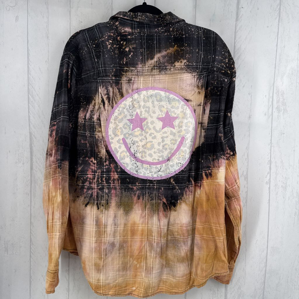 XL distressed plaid button down l/s top
