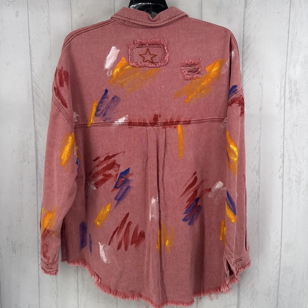 L paint splatter denim shacket