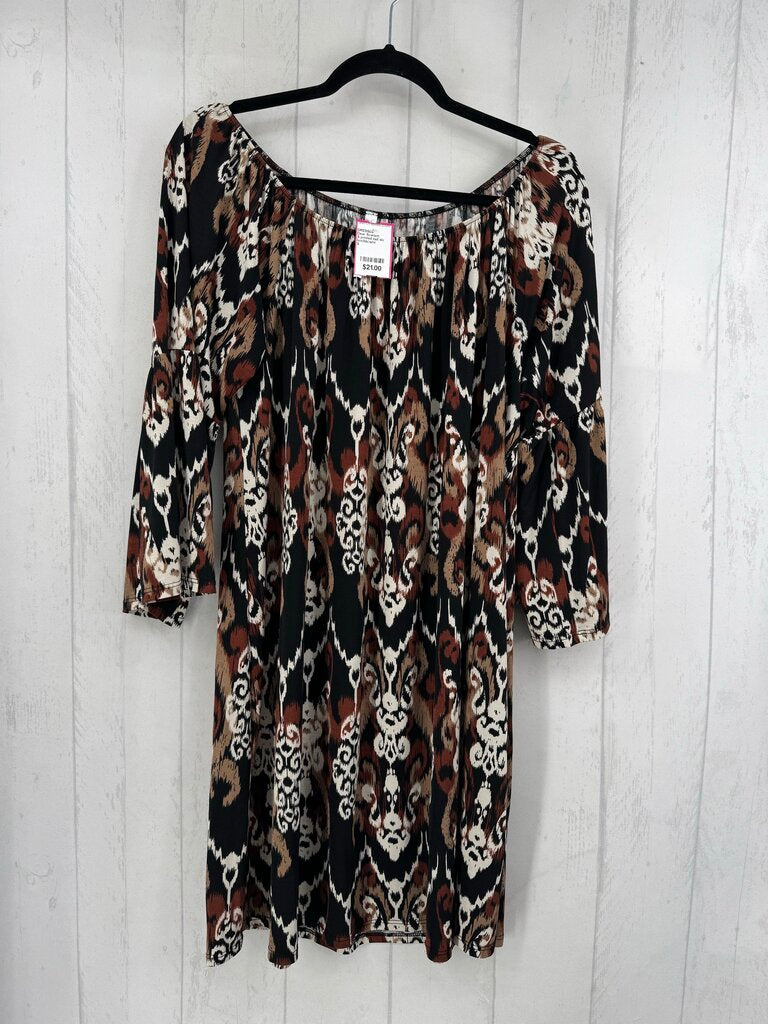 S printed bell slv dress