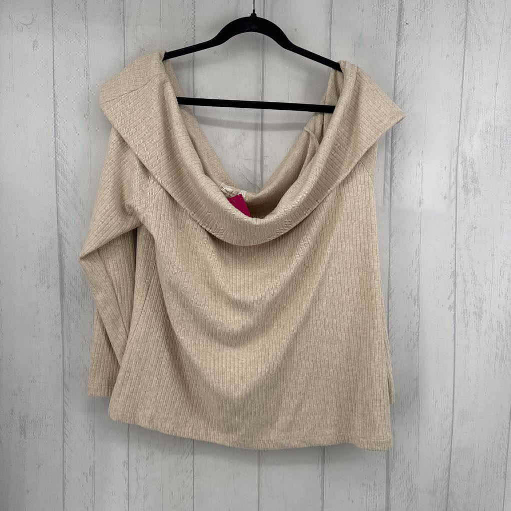 3X ribbed cowl neck l/s top