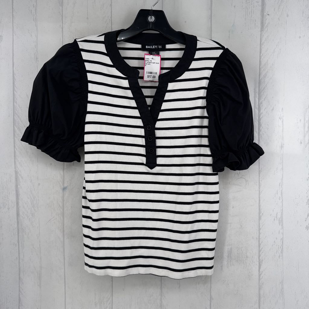 M striped split neck s/s top