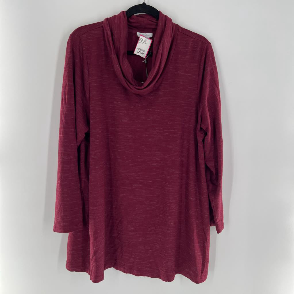 2X marled cowl neck l/s top