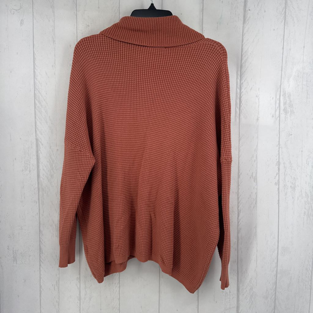 M waffle knit cowl neck l/s top