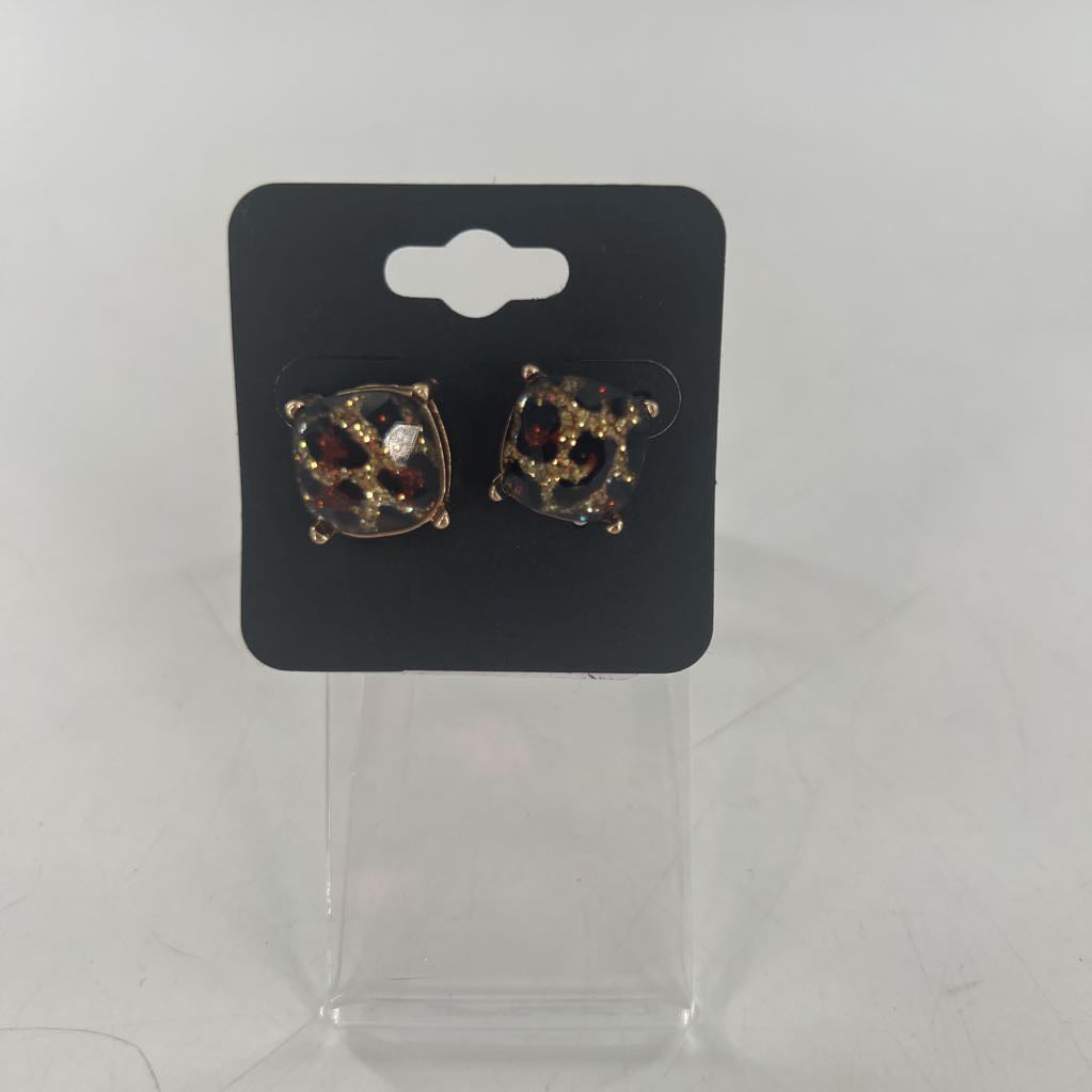 gold tone animal print stud earrings