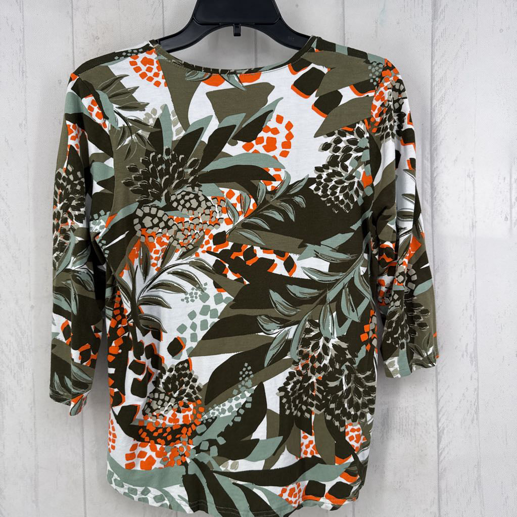 S flo print v-neck 3/4 slv top