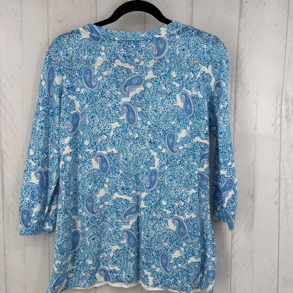 S paisley print v-neck 3/4 slv top