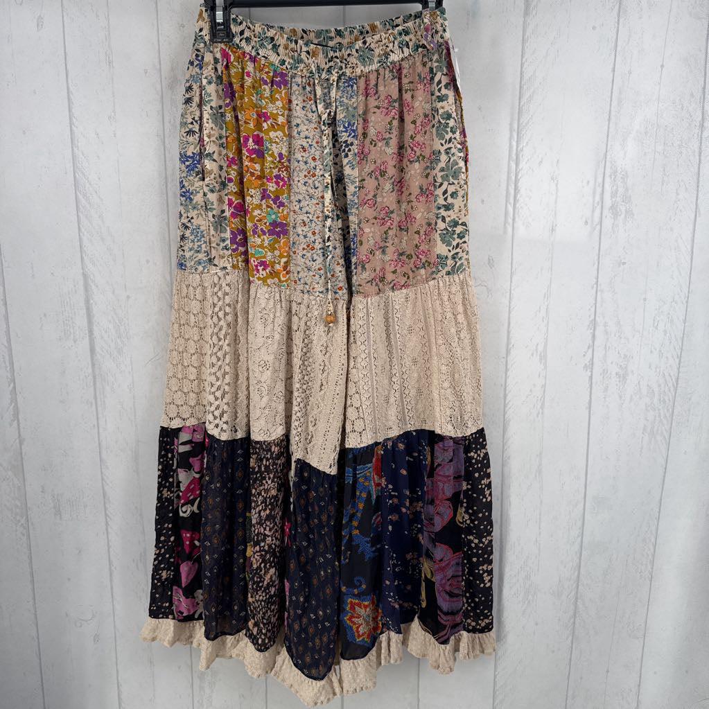 S floral & lace wide leg crop pant