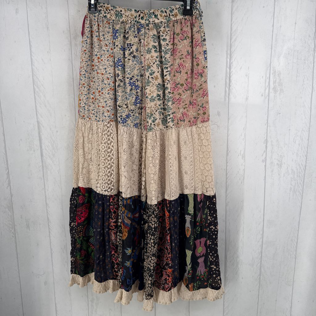 S floral & lace wide leg crop pant