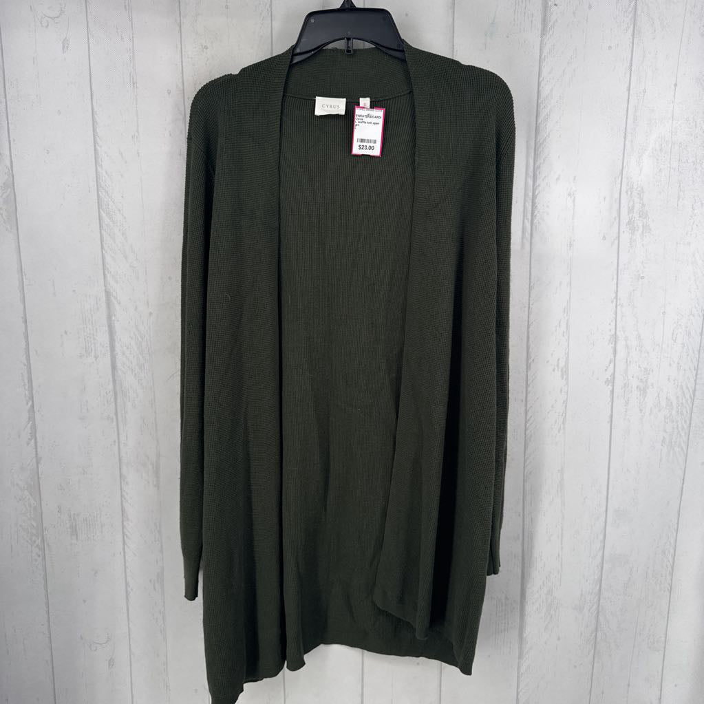 L waffle knit open front cardi