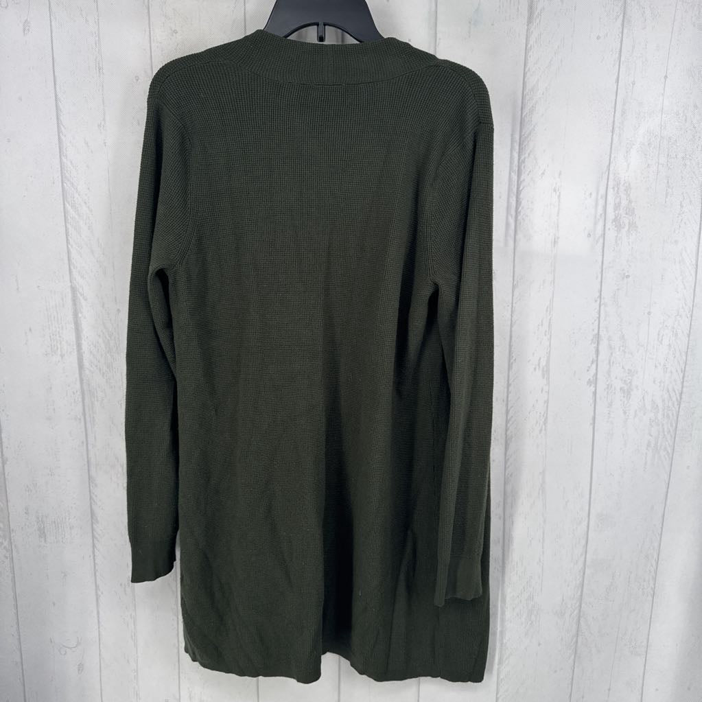 L waffle knit open front cardi