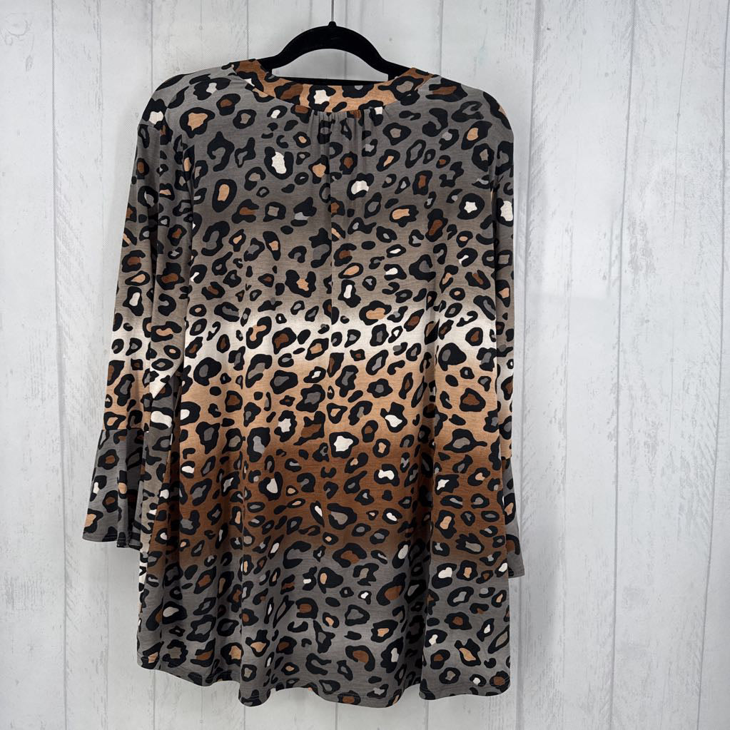 2X/3X animal print split neck flutter slv babydoll top