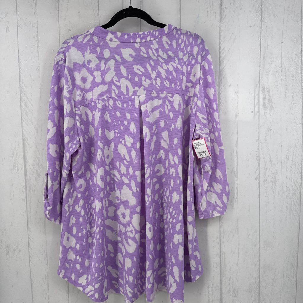 2X/3X animal print split neck 3/4 slv tunic