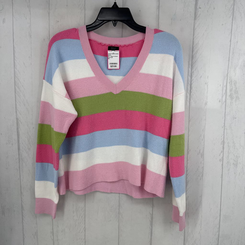 M/L ribbed striped v-neck sweater