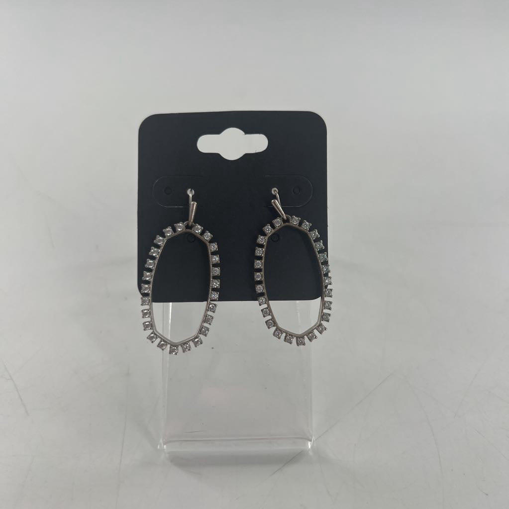 silver cz oval shape dangle earrings