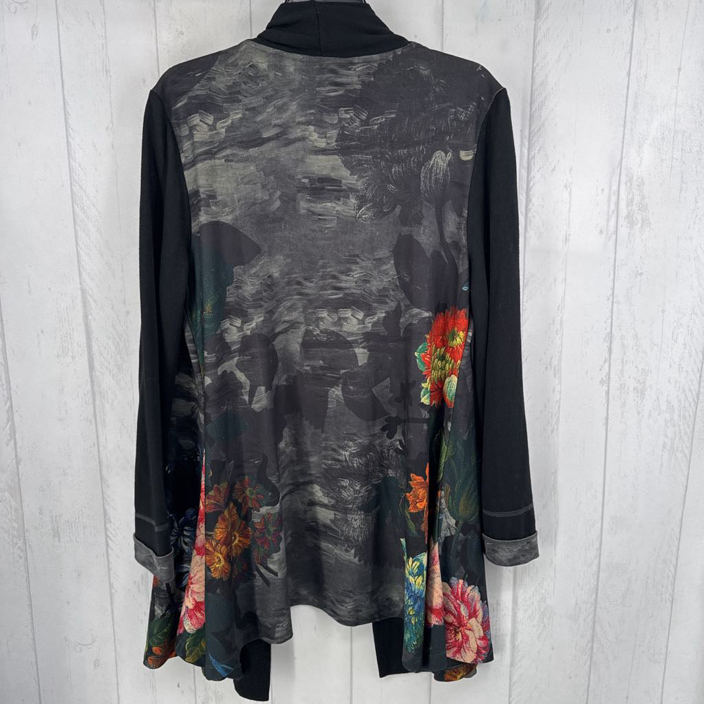 L flo print open front flowy cardi