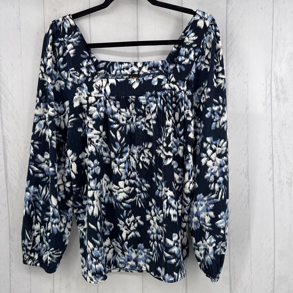 L printed square neck l/s top